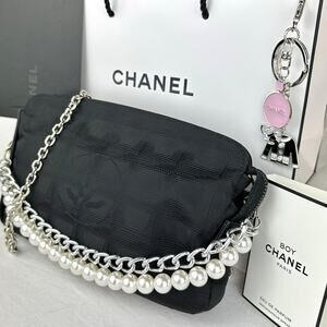 Chanel New Travel Line black canvas cosmetic pouch crossbody bag